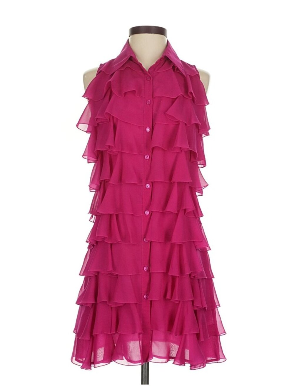 Samuel Dong Pink Ruffle Dress Sleeveless Sheer Layered Derby Statement Sz Small